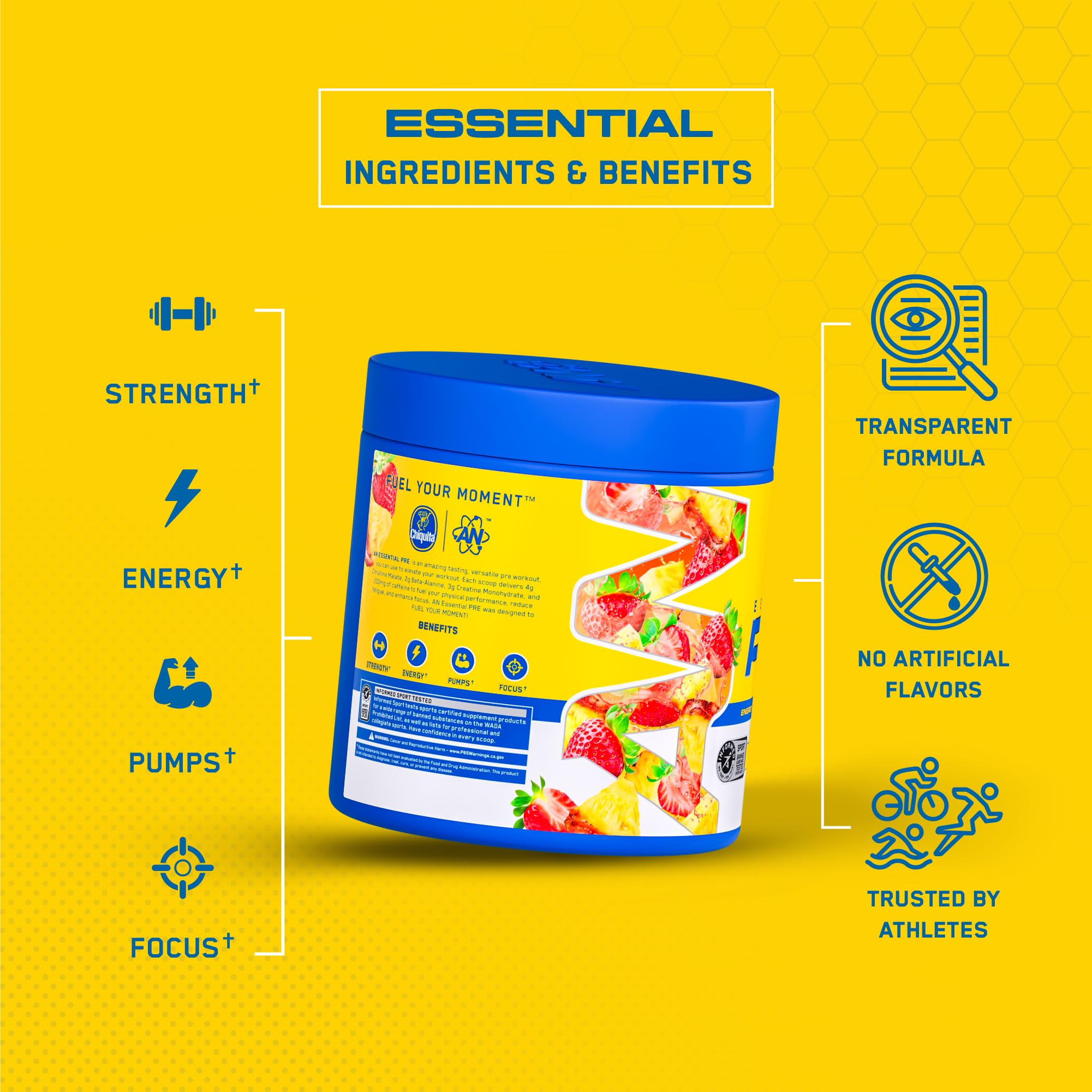 ABE All Black Everything Essentials Preworkout — goût fruité agréable, pomme-ananas-fraise, parfait avant séance.