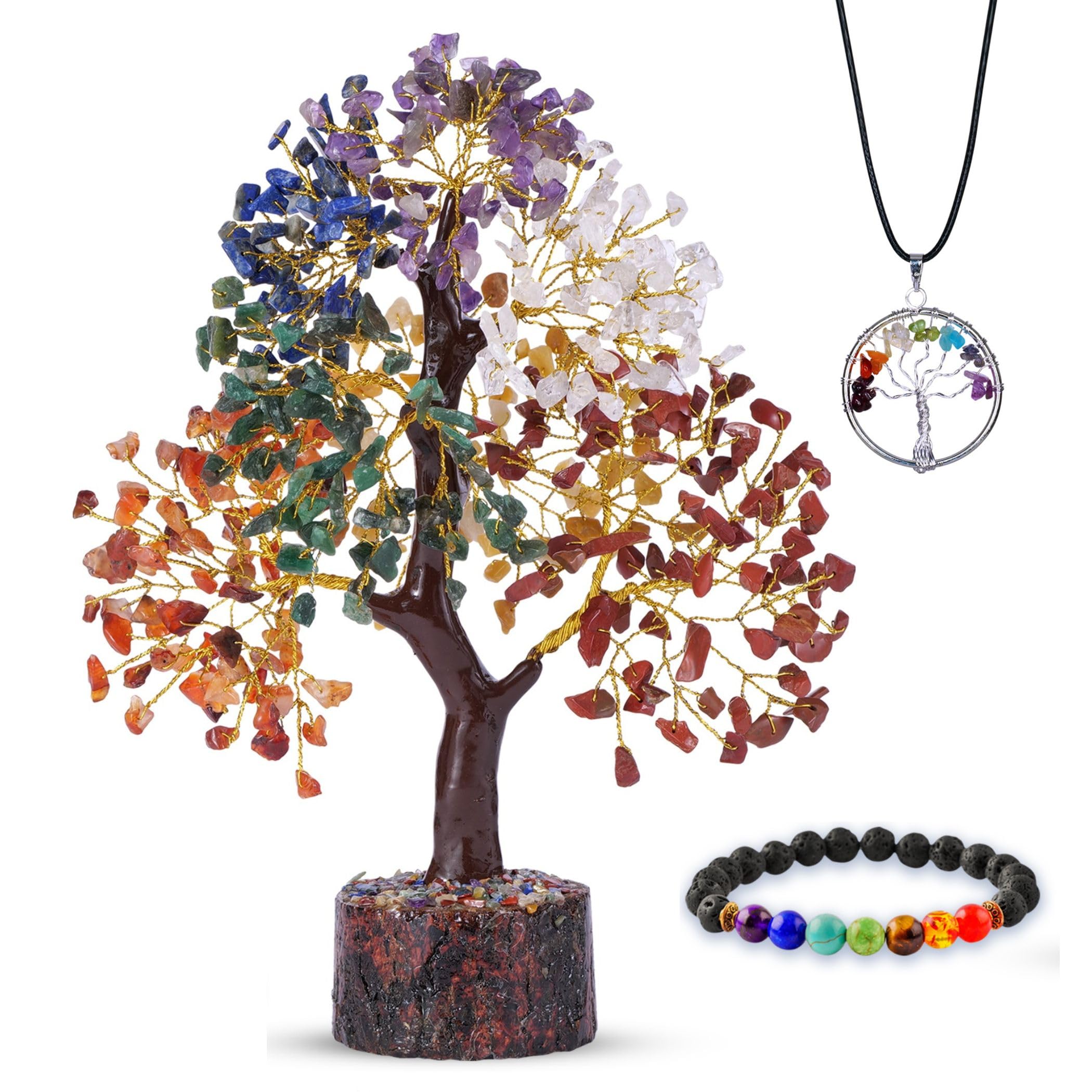 ABHISUBYA arbre sept chakras avec fil doré pour énergie positive et concentration.