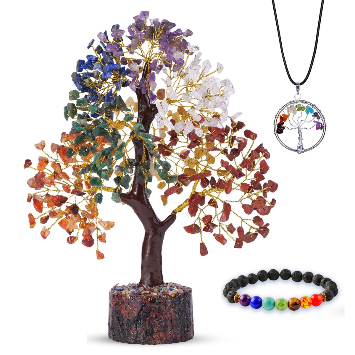 ABHISUBYA arbre sept chakras avec fil doré pour énergie positive et concentration.