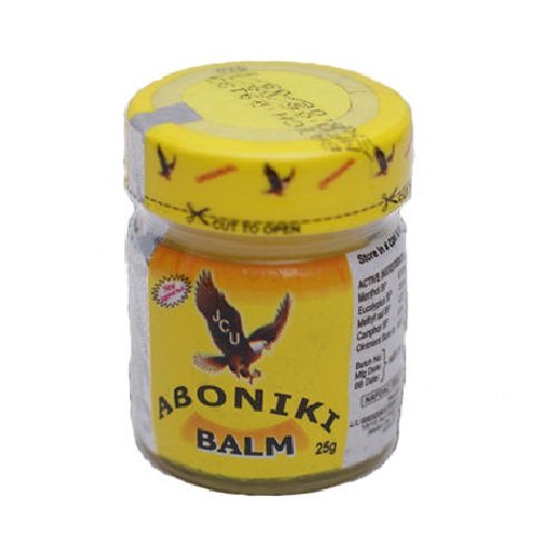 Aboniki Balm avec camphre et eucalyptus, action légère sur l’inflammation.
