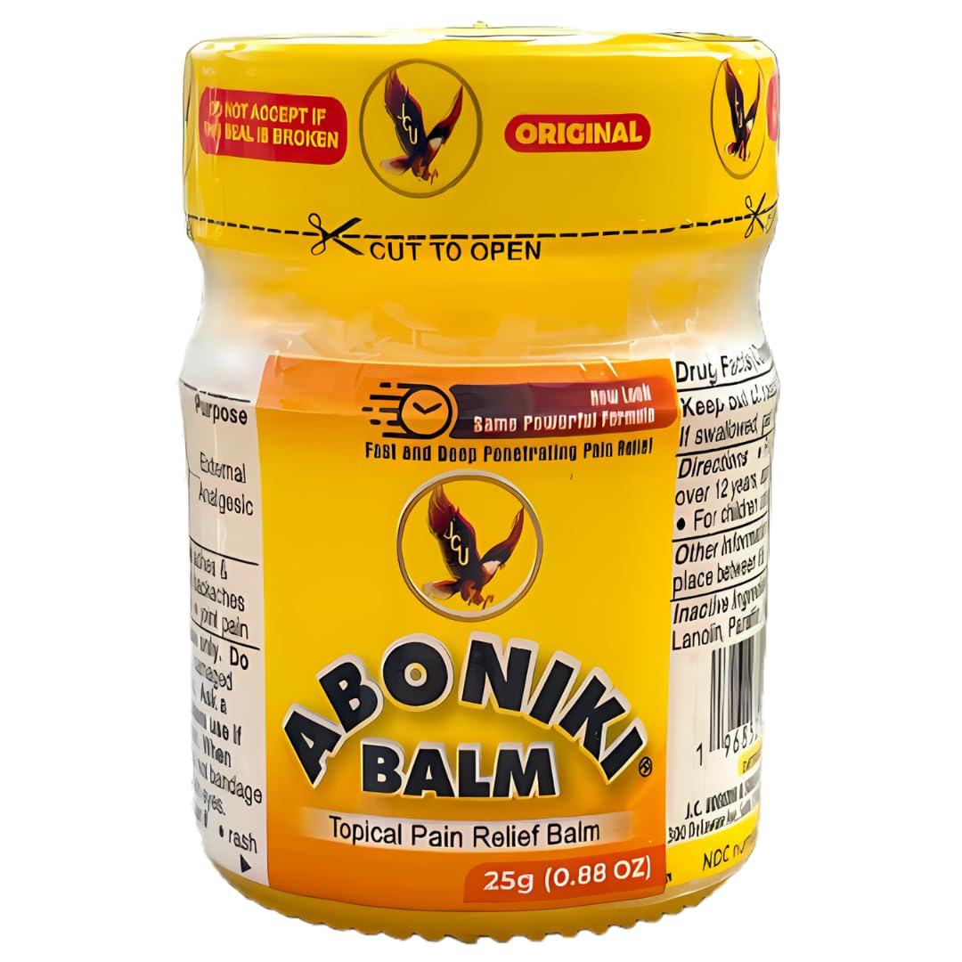Baume Aboniki, pot-verre 25 g, soulagement ciblé pour muscles et articulations.