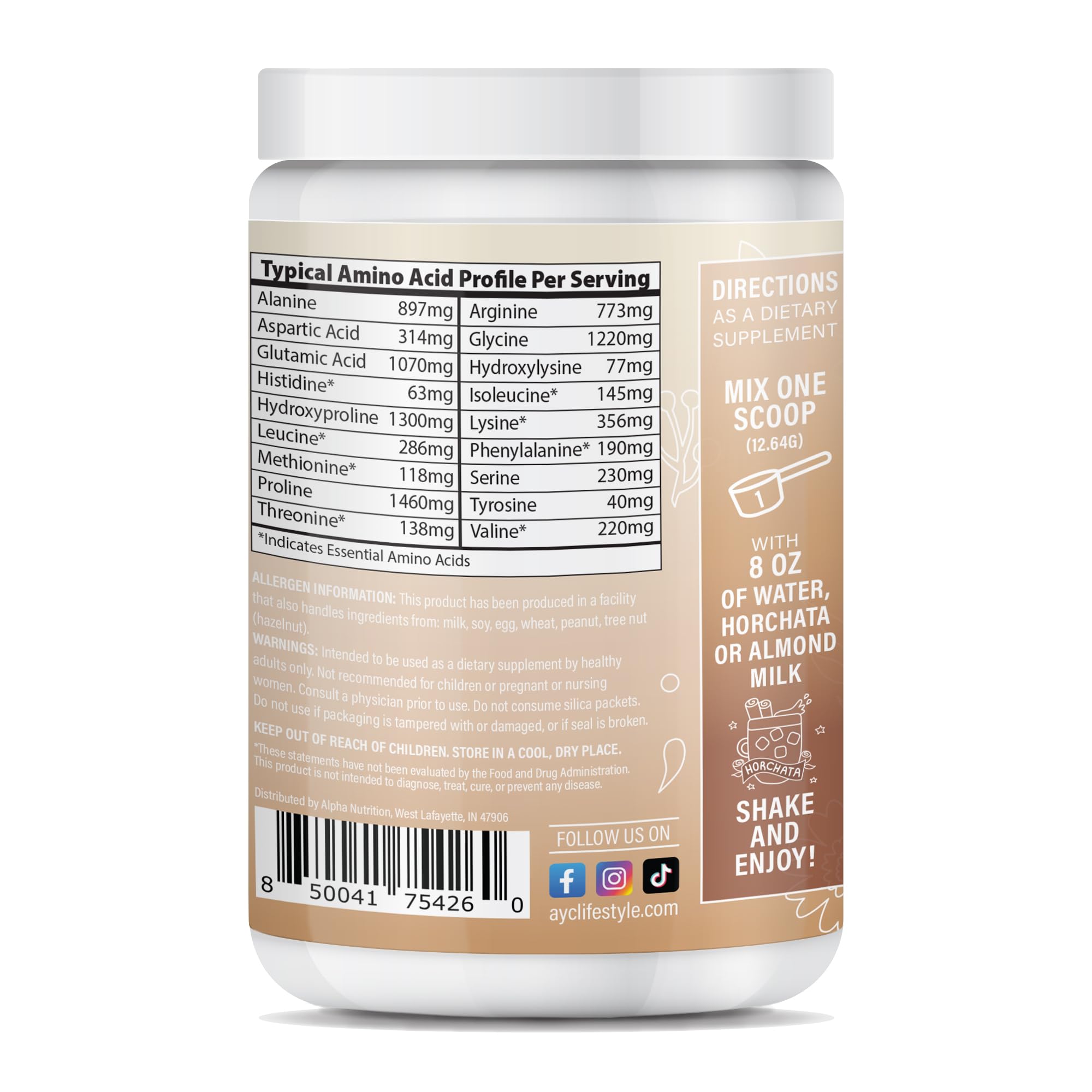 ABOUT YOUR COLLAGEN dose Horchata près du sachet pour un dosage précis.