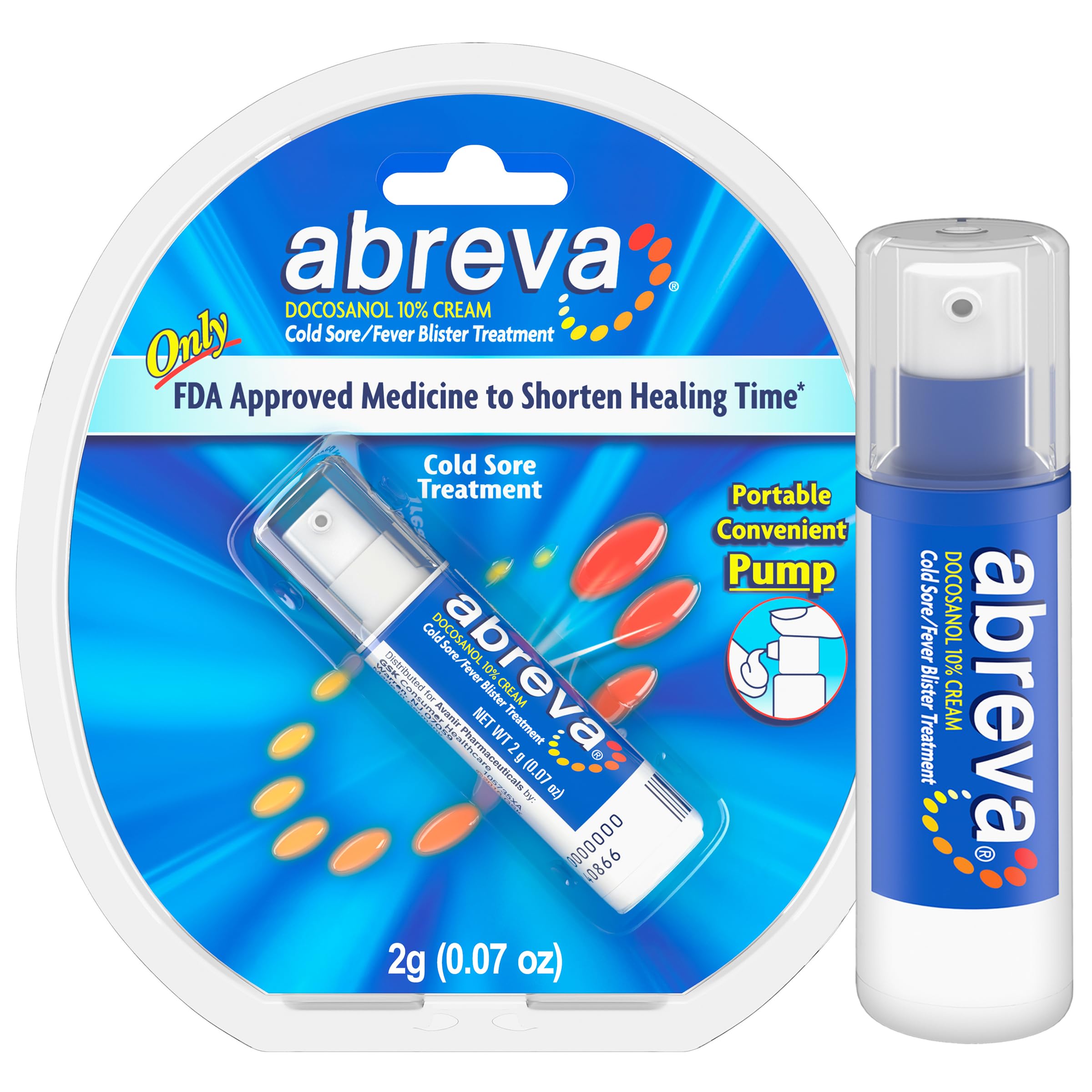 Abreva flacon-pompe 10% Docosanol, traitement pratique et rapide des boutons de fièvre.