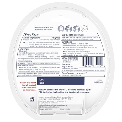 Abreva texte non prescription, option OTC accessible.