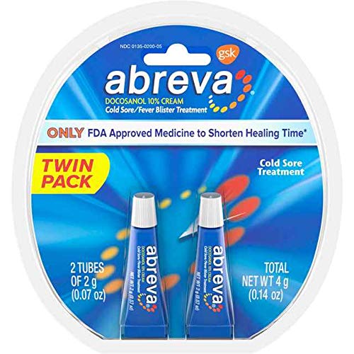 Abreva tube 0,07 oz, application directe sur bouton de fièvre.