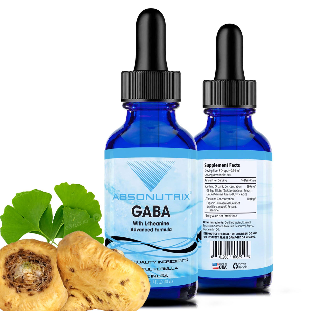 Absonutrix GABA L-Theanine en bouteille favorise relaxation et concentration.