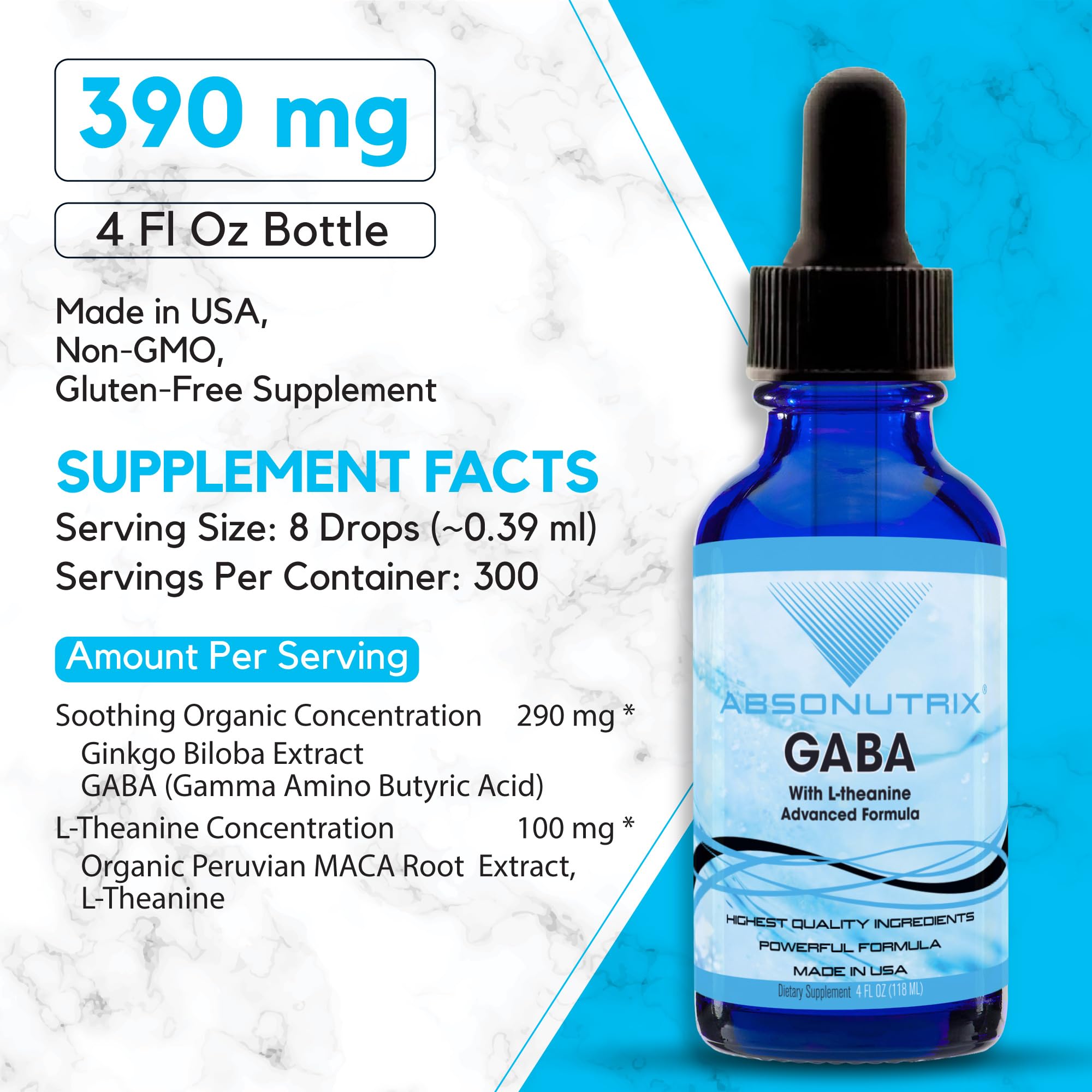 Gouttes Absonutrix GABA L-Theanine avec pipette pour dosage précis.