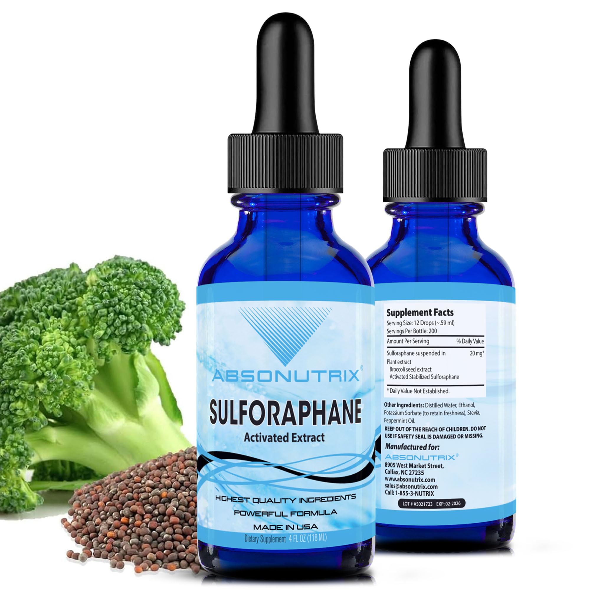 Absonutrix Sulforaphane – bouteille-pipette pour une absorption pratique et rapide.