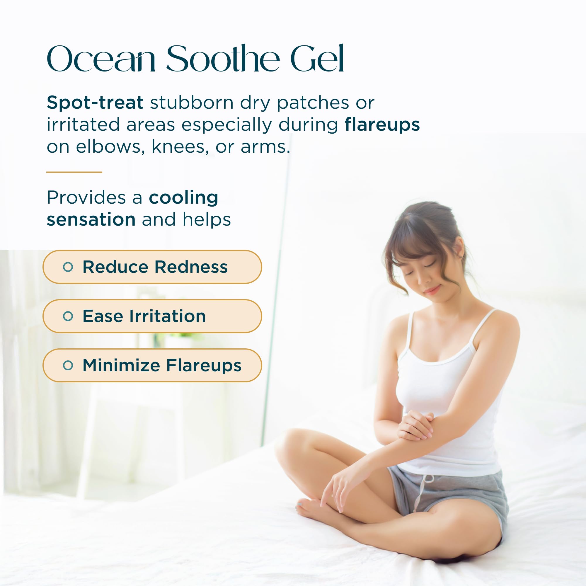 Application du Gel Océan Soulage sur la peau pour une hydratation quotidienne.