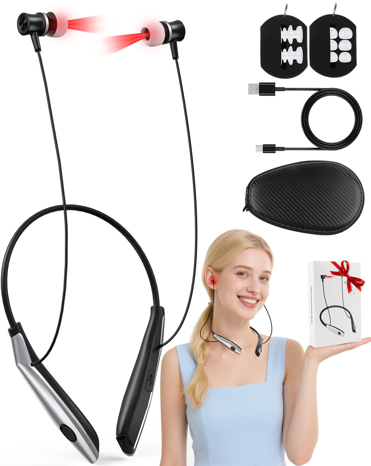 ABXMAS collier - lumière rouge 650 nm autour des oreilles, utilisation quotidienne relaxante.