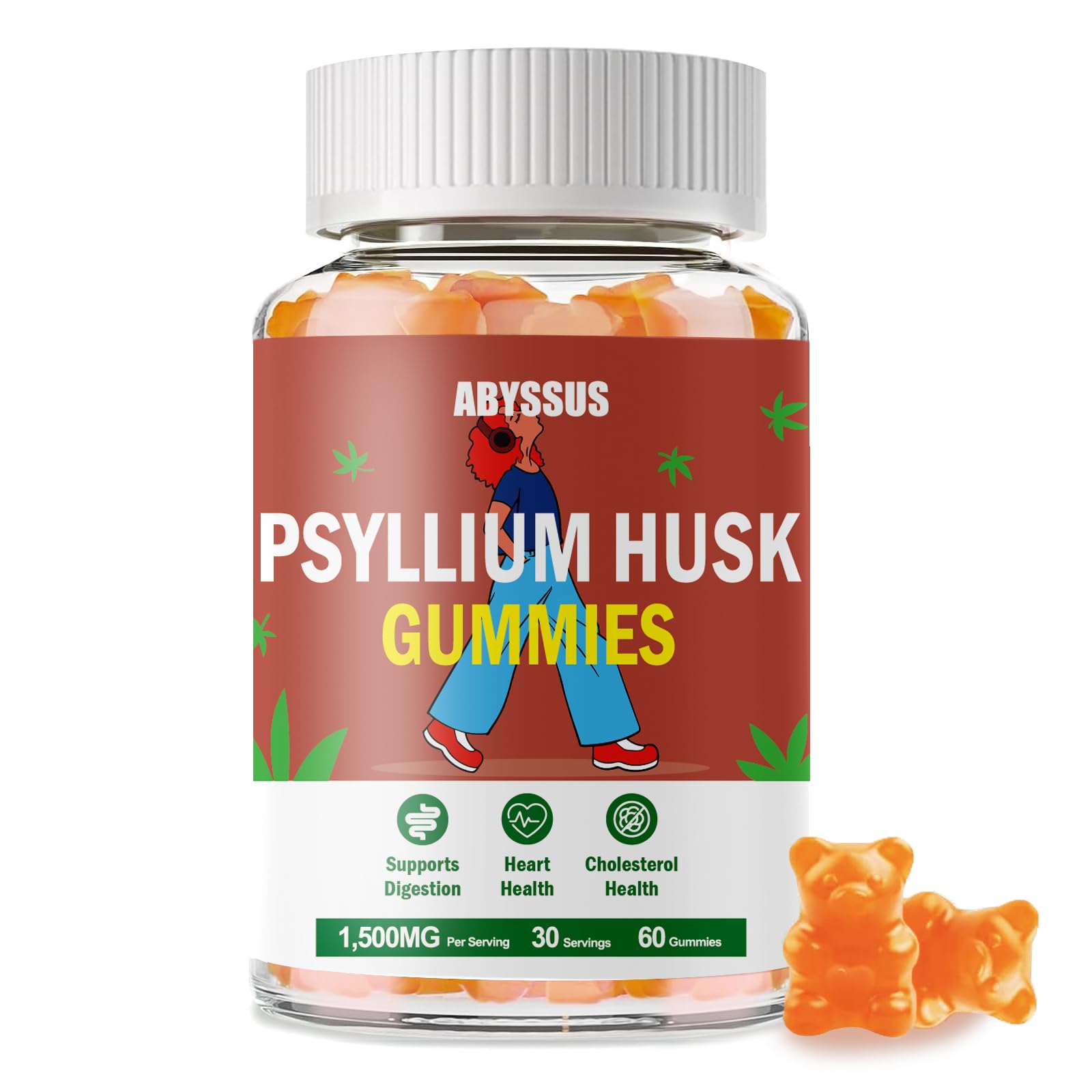 ABYSSUS Gommes psyllium pêche dans sa bouteille, pratique pour fibre quotidienne