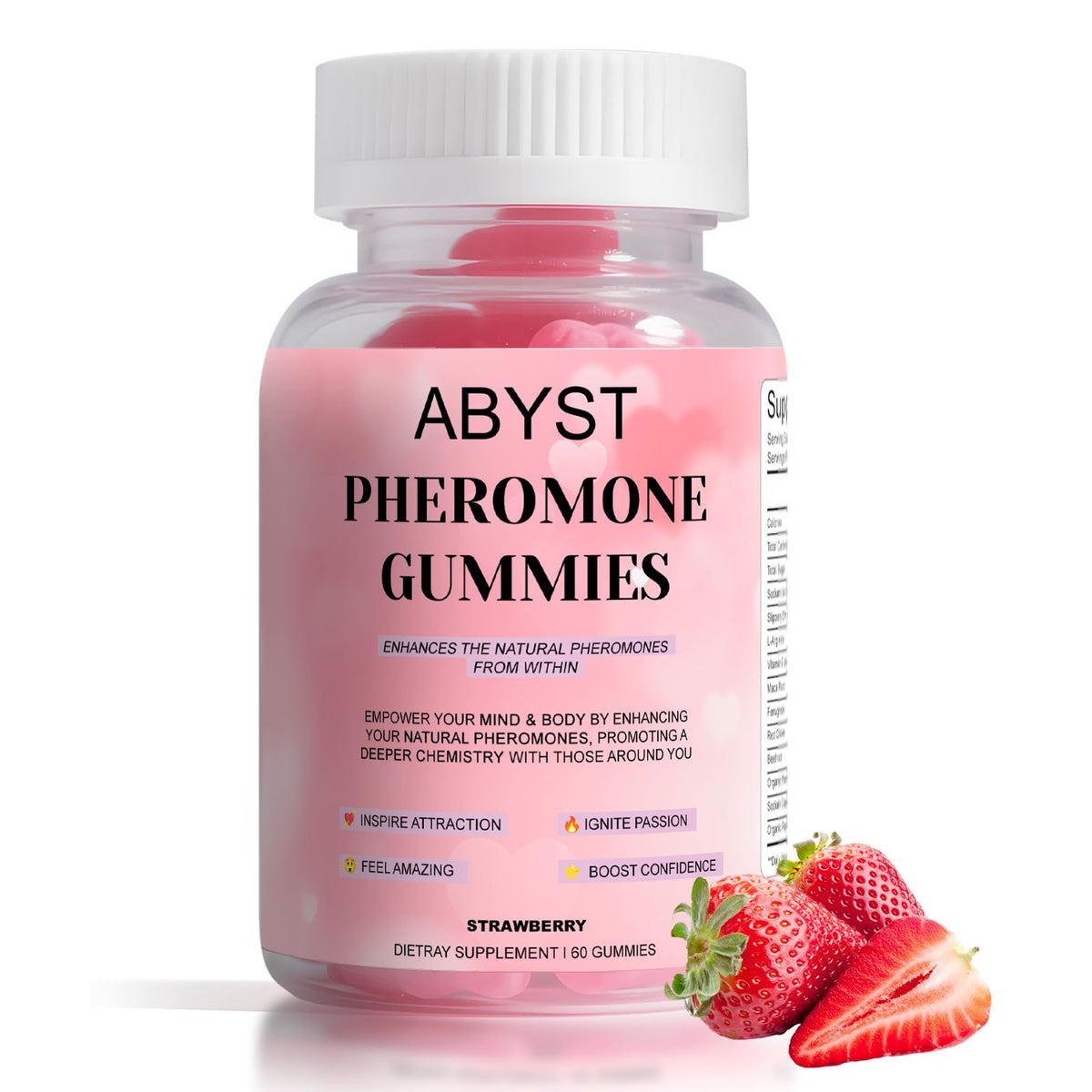 ABYST gommes phéromones pour femmes – bouteille visible, soutien social potentiel au quotidien.