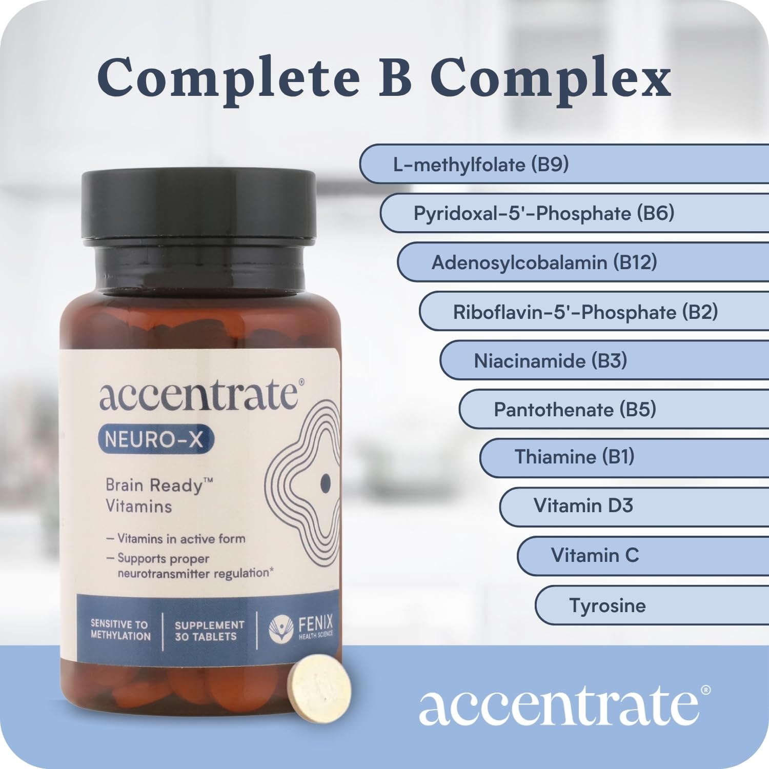 Accentrate Neuro X – planches des cofacteurs, soutien potentiel à la neurotransmission.