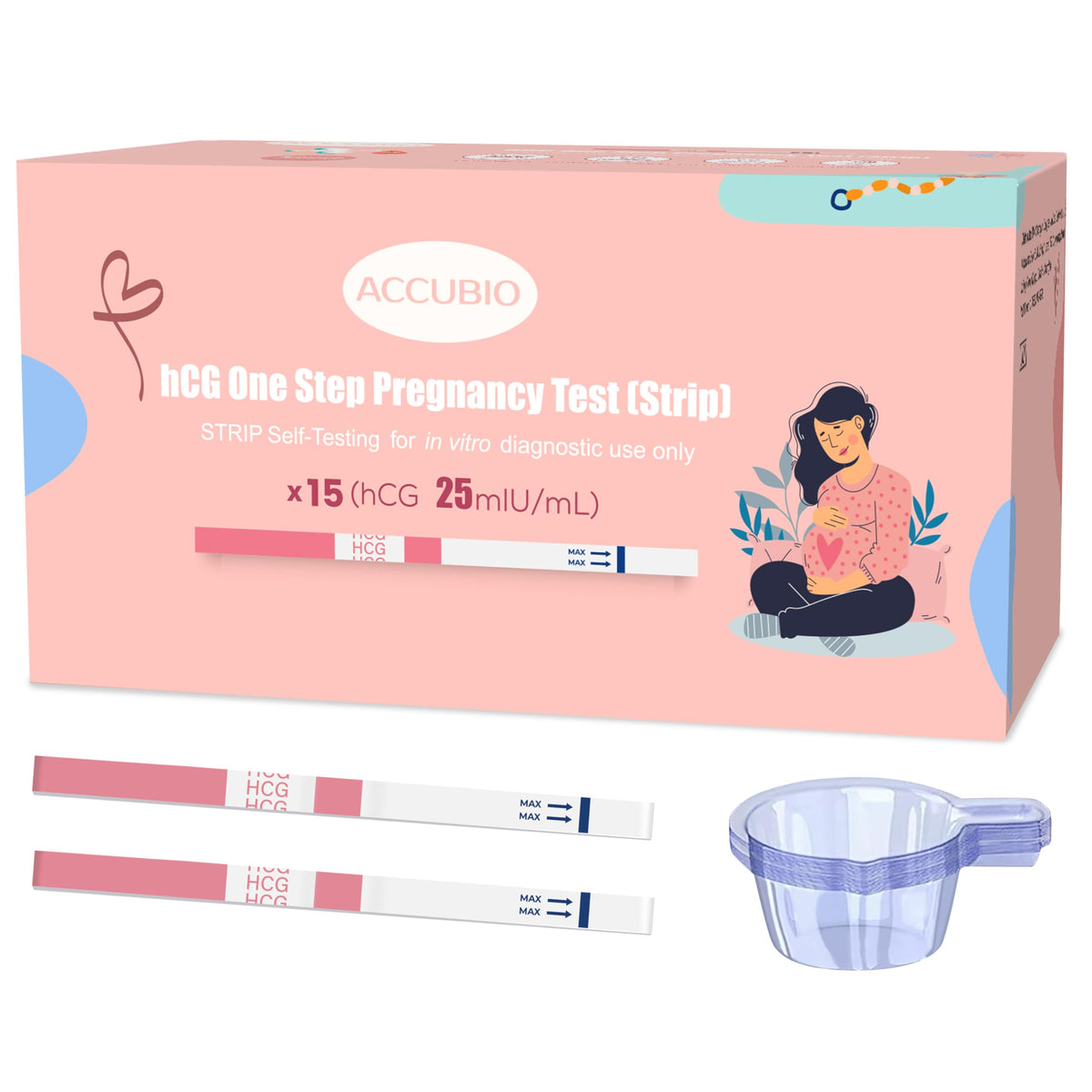 ACCUBIO ensemble de tests hCG et gobelets d'urine, pratique et hygiénique.