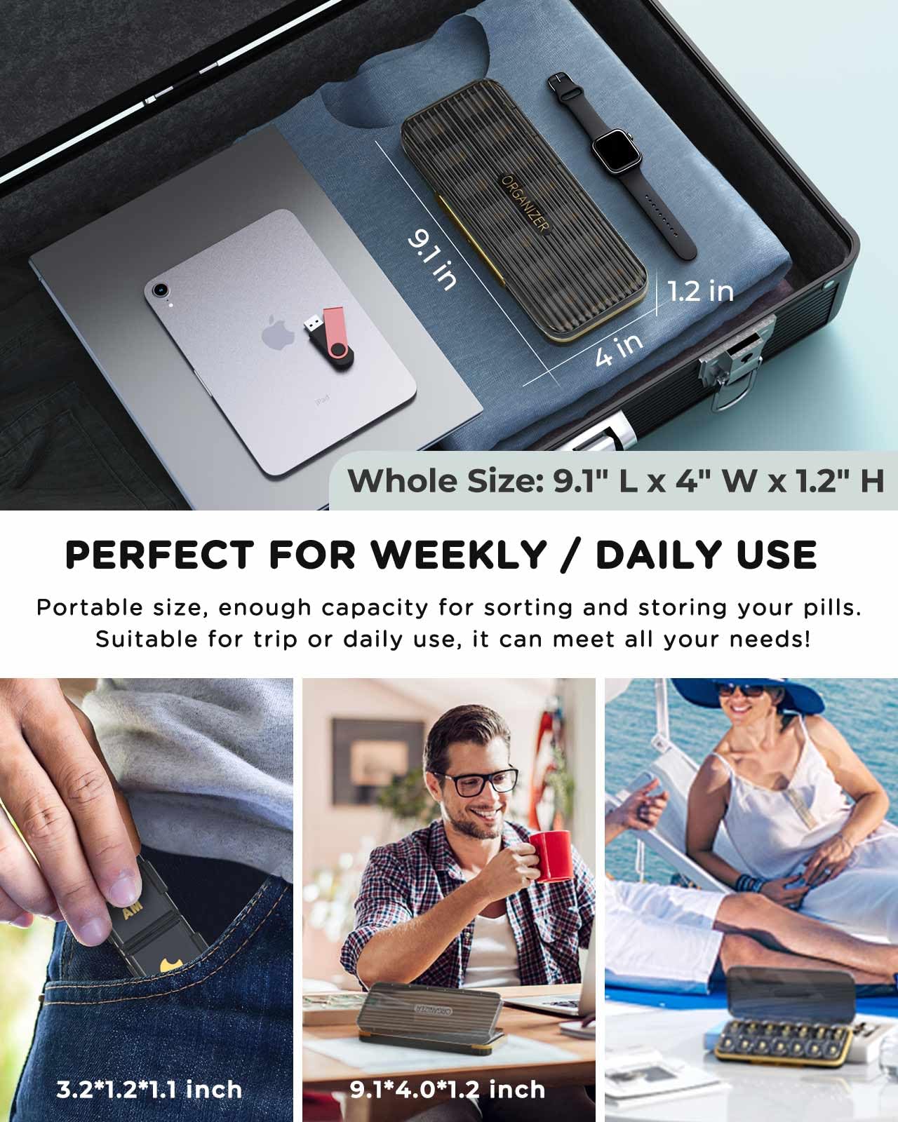 Design élégant et portable pour rester organisé en déplacement.