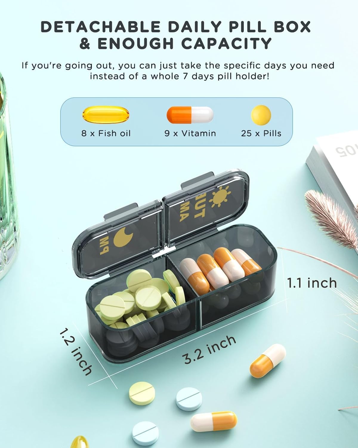 Étiquettes AM PM claires pour ne jamais confondre les doses.
