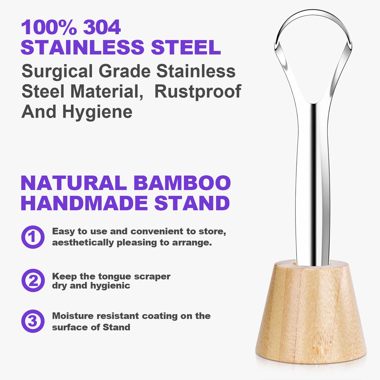Acelike supports en bambou et grattoir langue, rangement élégant et durable.