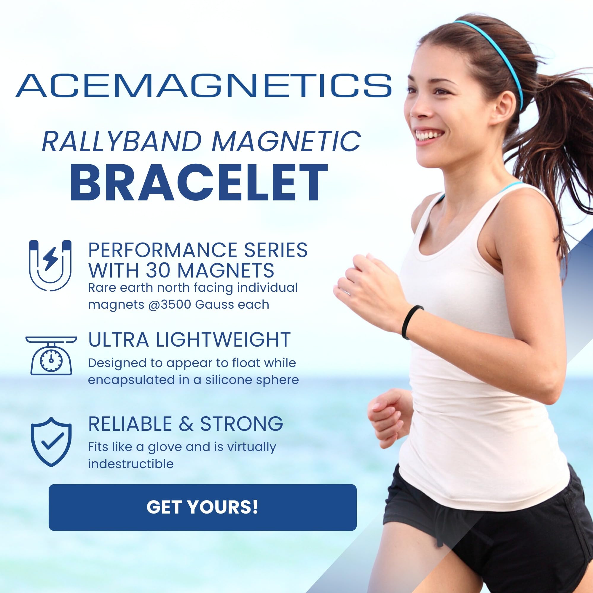 AceMagnetics RallyBand design confortable et imperméable pour usage quotidien.