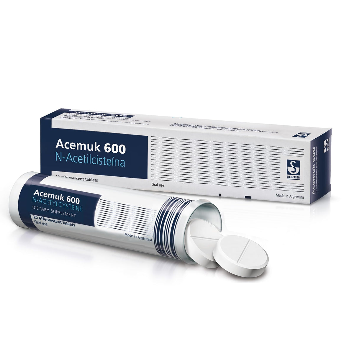 Acemuk NAC 600 mg – bouteille et comprimés, soutien antioxydant potentiel au quotidien.