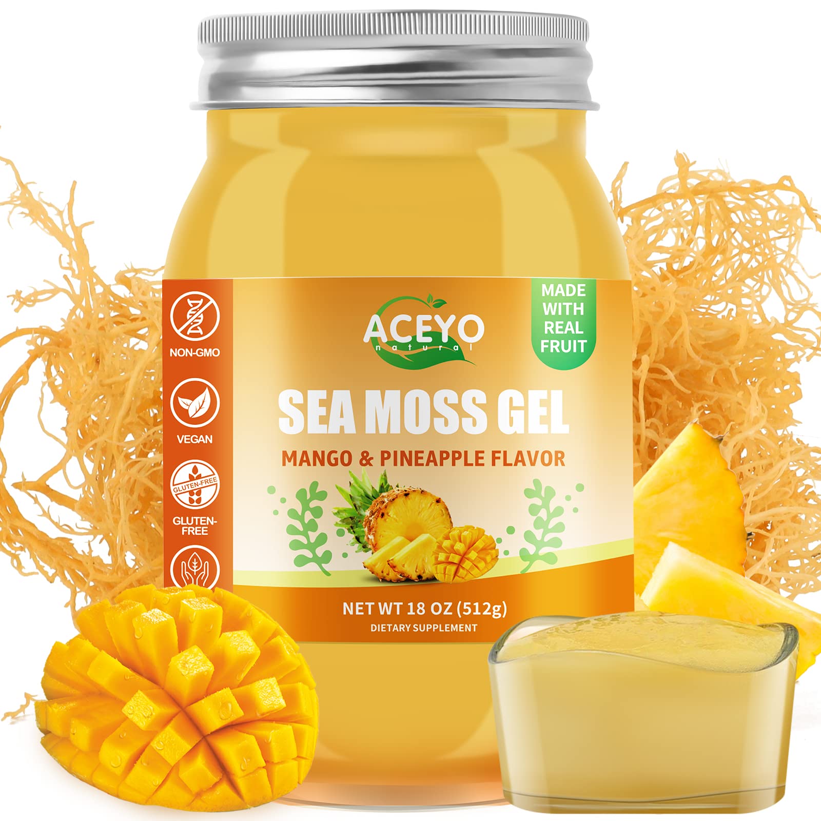 ACEYO gel seamoss irlandais en flacon, riche en nutriments essentiels.