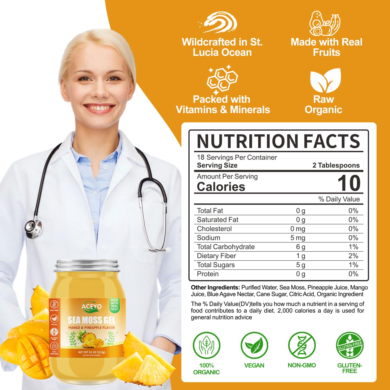 ACEYO gel seamoss utilisé dans smoothies, thés et desserts.