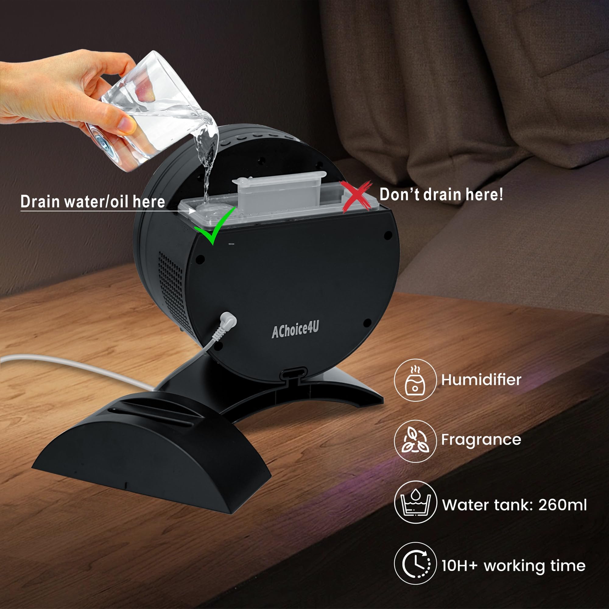 AChoice4U télécommande pratique ajuste brume et lumière à distance.