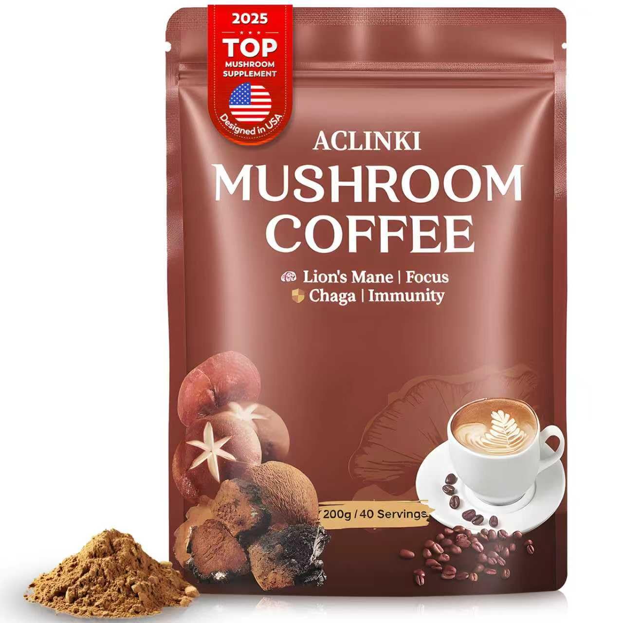 ACLINKI Café champignons Crinière de Lion pour concentration et énergie