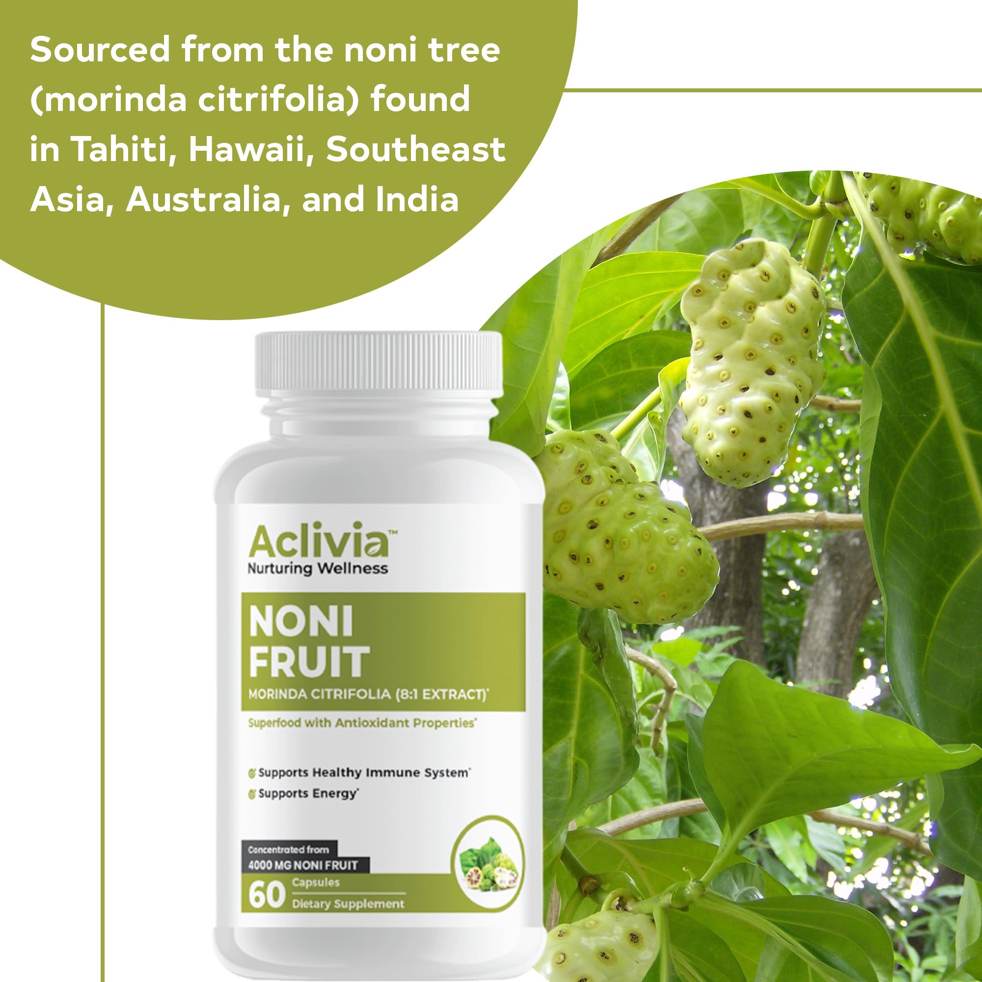 Aclivia Noni hawaïen, source de vitamine C, potassium et fer.