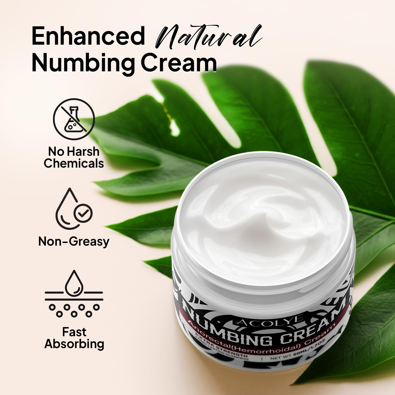 Acolye Crème avec Arnica et Huile d'Ému, ingrédients clés visibles.