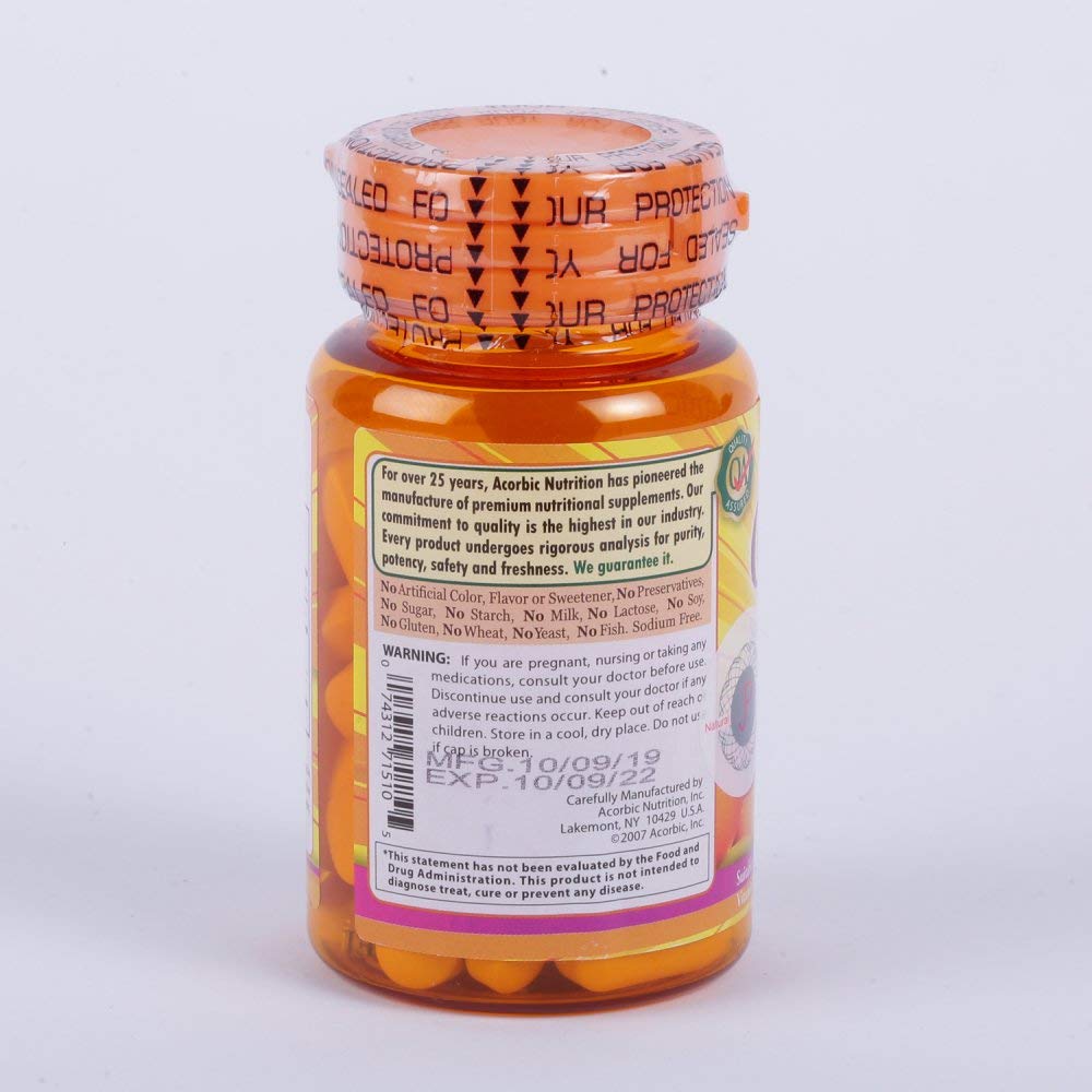 Bouteille Acorbic de pilules vitamine C 1000 mg, pratique pour l'apport quotidien en vitamine C.