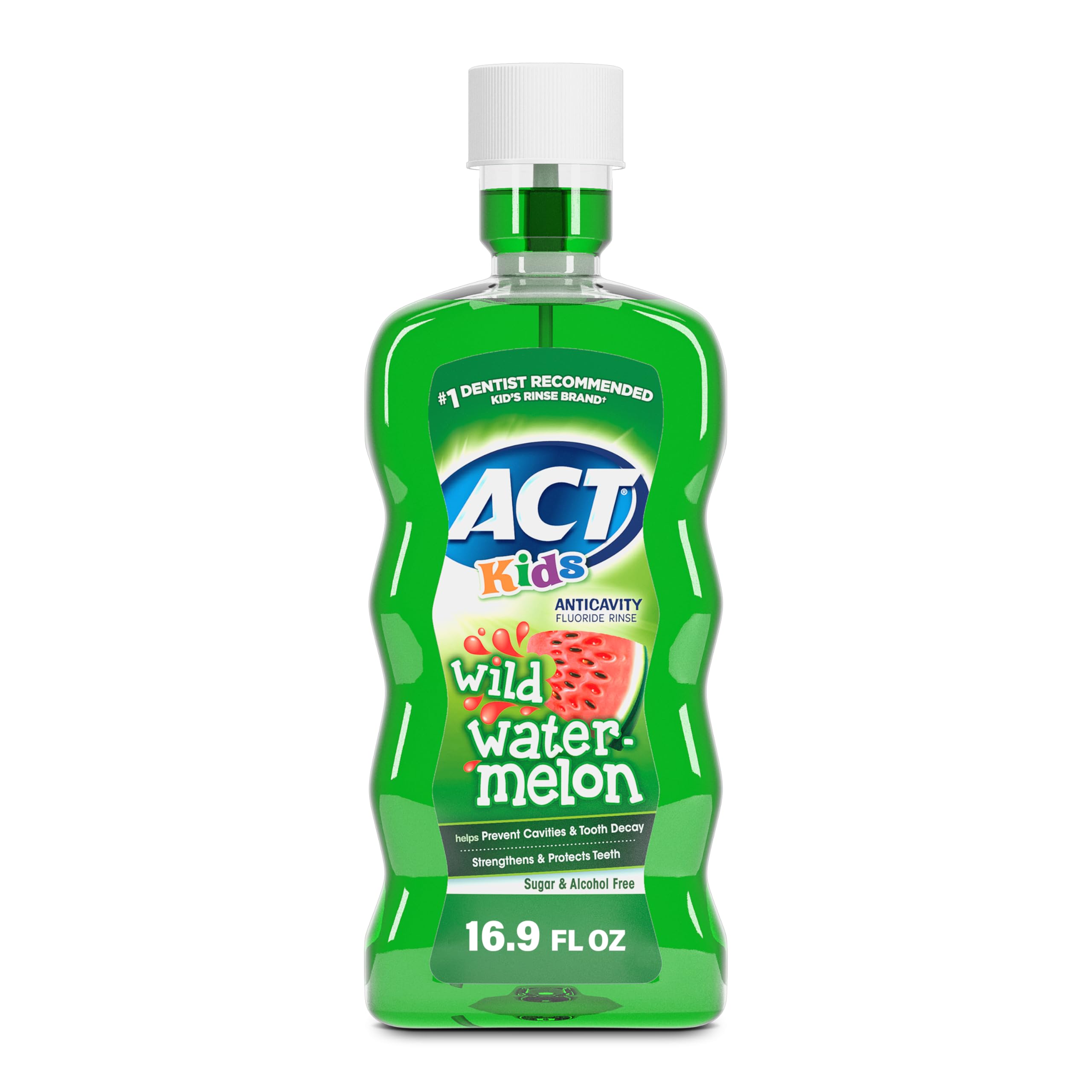 ACT Kids rinçage fluorure anticarie, bouteille pasteque sauvage prête à l’emploi.