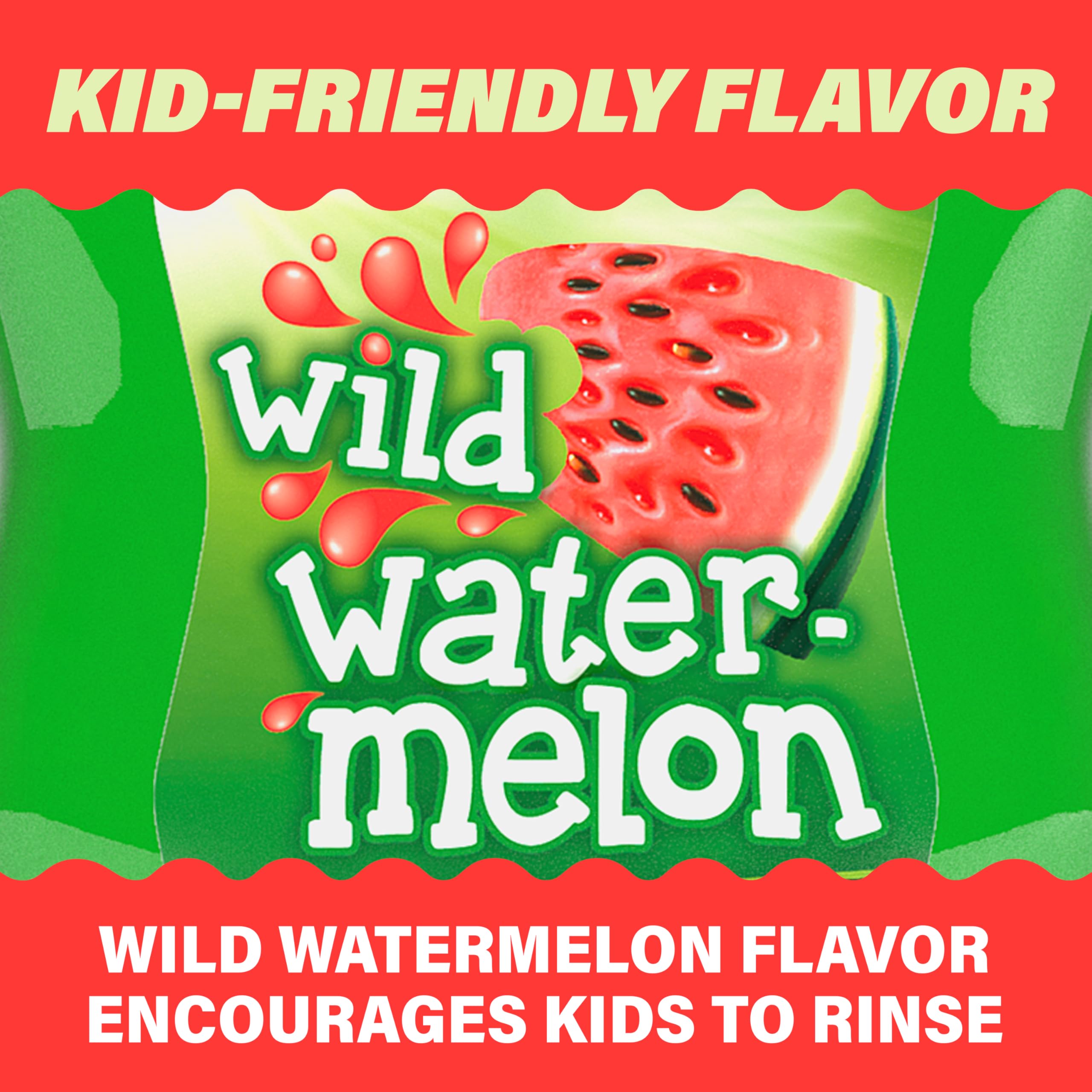 Rinçage ACT Kids sans alcool pour les dents sensibles des enfants.