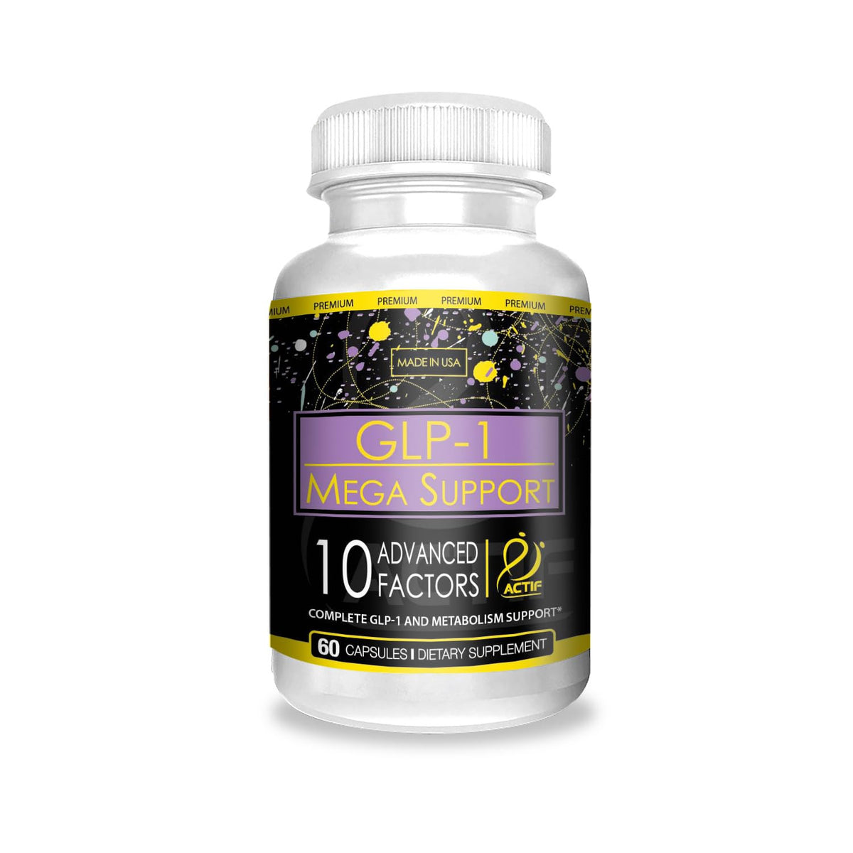 ACTIF GLP-1 Mega Support bouteille, soutien métabolique potentiel et utilisation pratique.