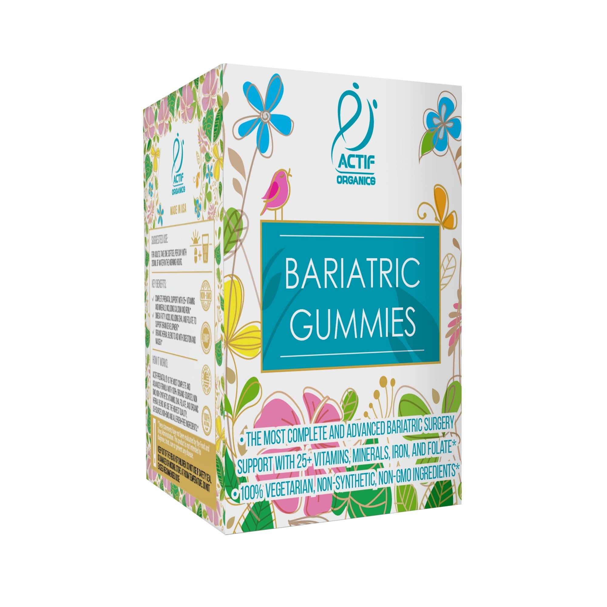 ACTIF Gummies : etiquette-ingrédients, présentation claire des nutriments essentiels.