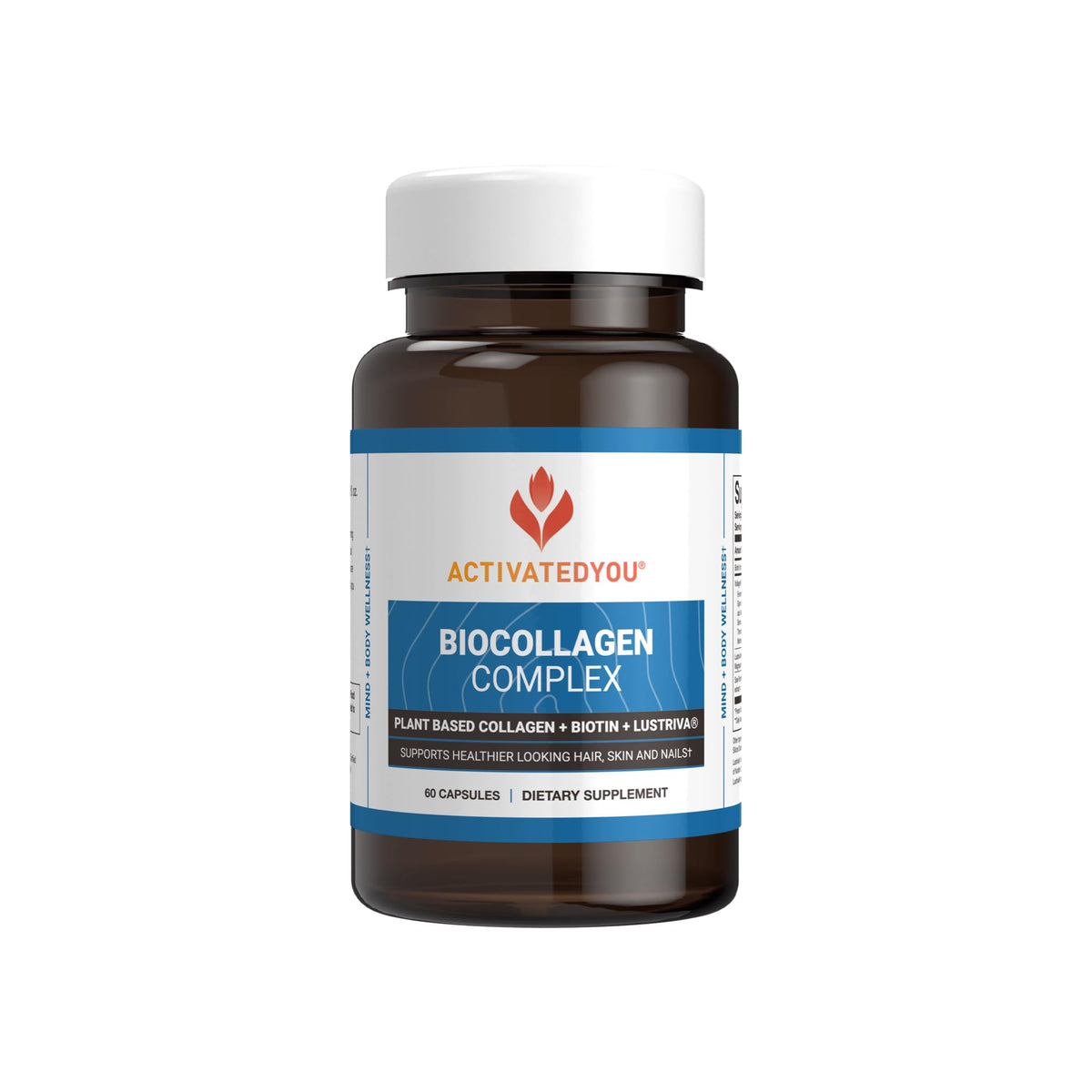 ACTIVATEDYOU BioCollagen Complex – boîte et capsules visibles, soutien potentiel à la peau ferme.