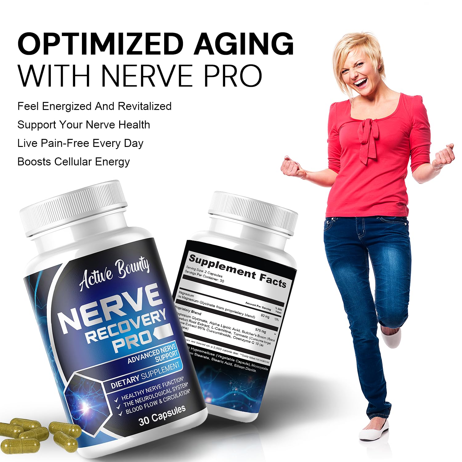 Active Bounty Nerve Recovery Pro, acide alpha-lipoïque, soutien nerveux et énergie.