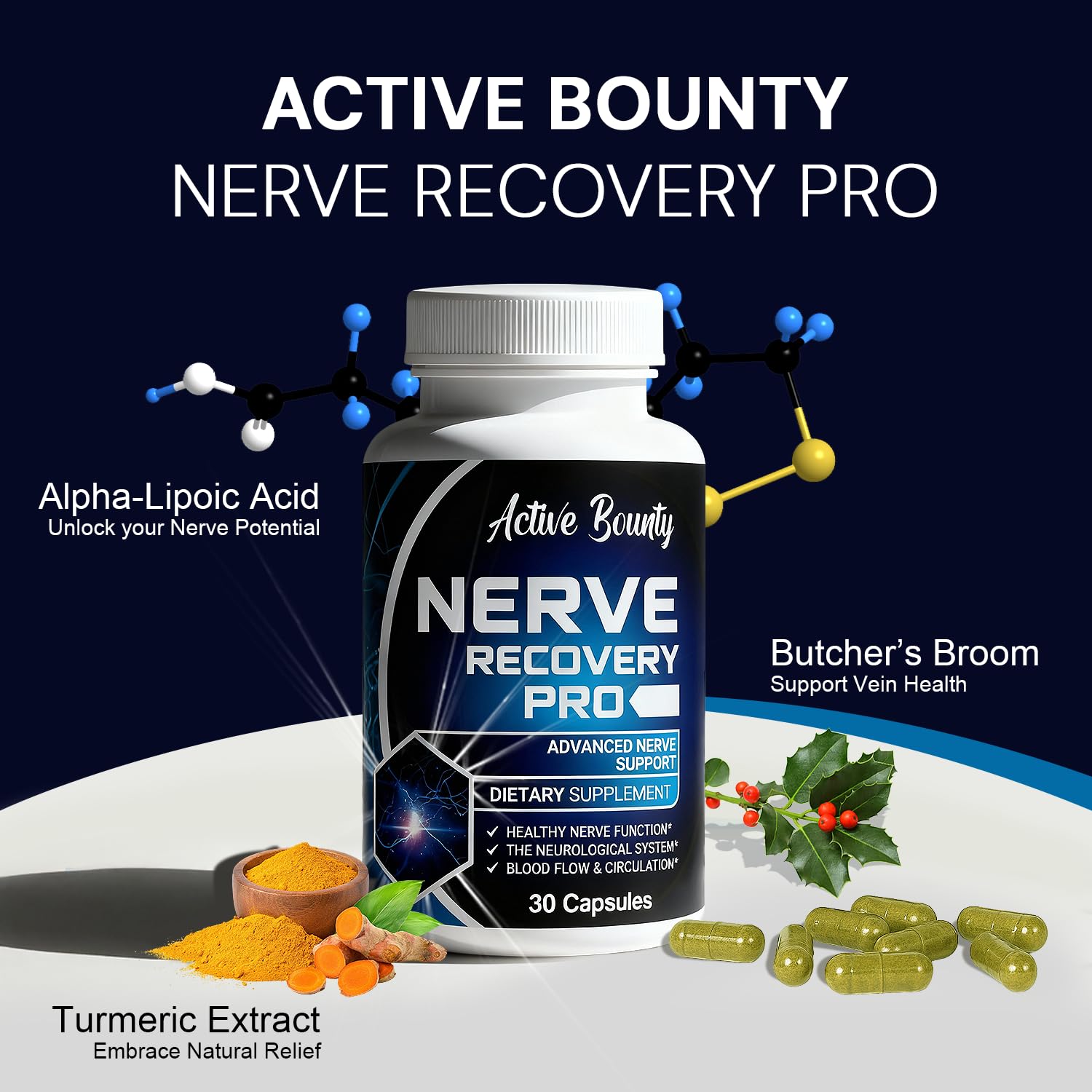 Active Bounty Nerve Recovery Pro, extrait curcuma, soutien naturel à la mobilité.
