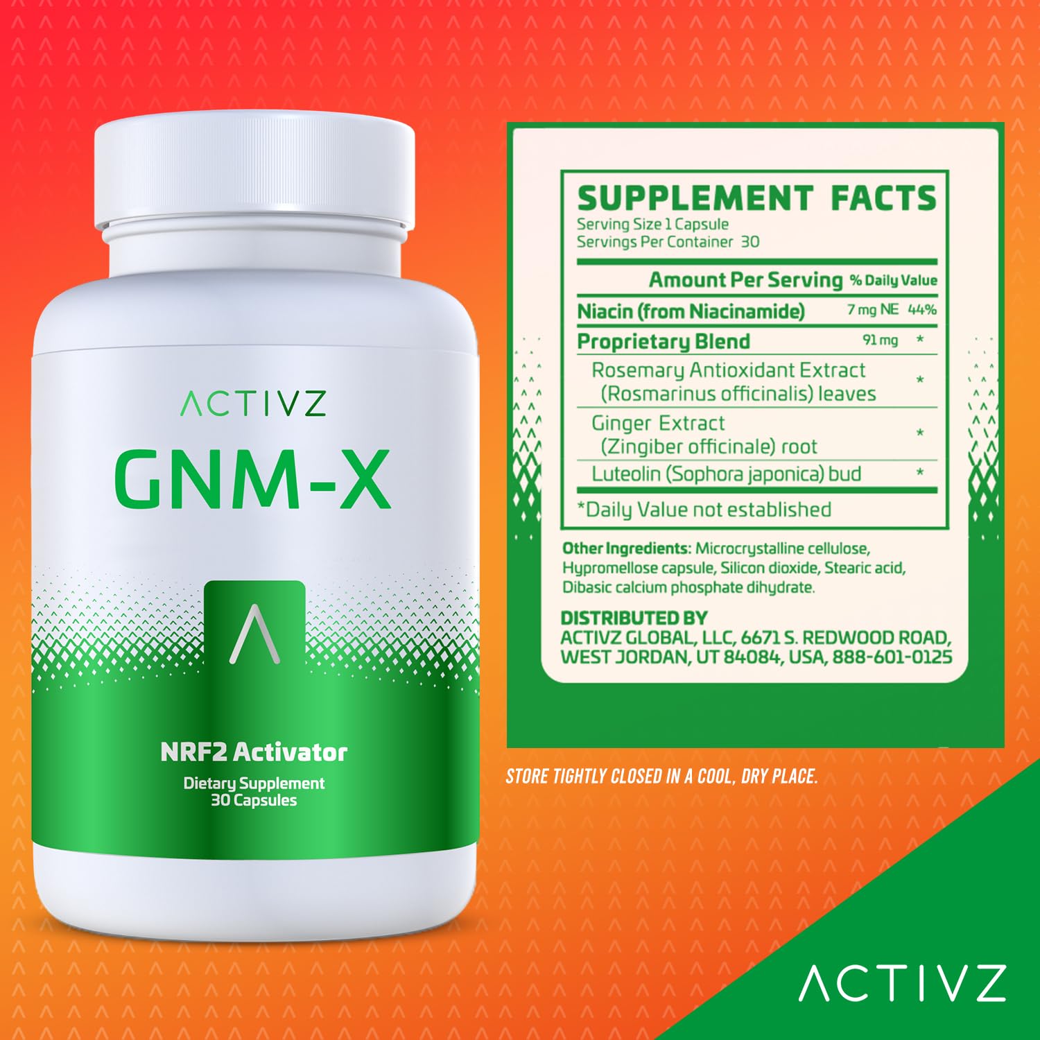 ACTIVZ GNM-X, etiquette claire avec les usages potentiels et conseils.