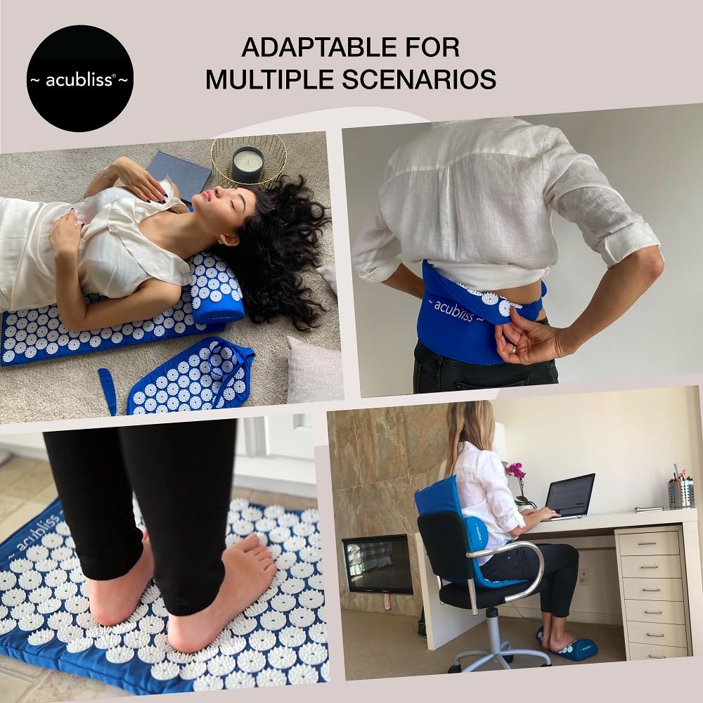 Acubliss oreiller bleu: confort lombaire et détente du cou.
