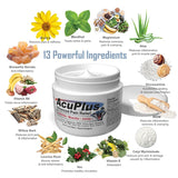 AcuPlus Crème formule naturelle – menthol et aloe pour confort doux.