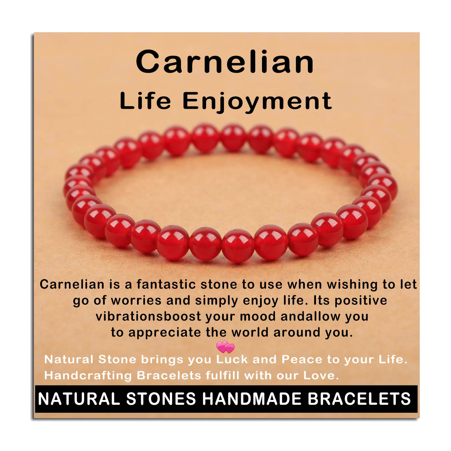 AD Beads Bracelet Cornaline 6mm, perles chaudes stimulant énergie et joie de vivre.