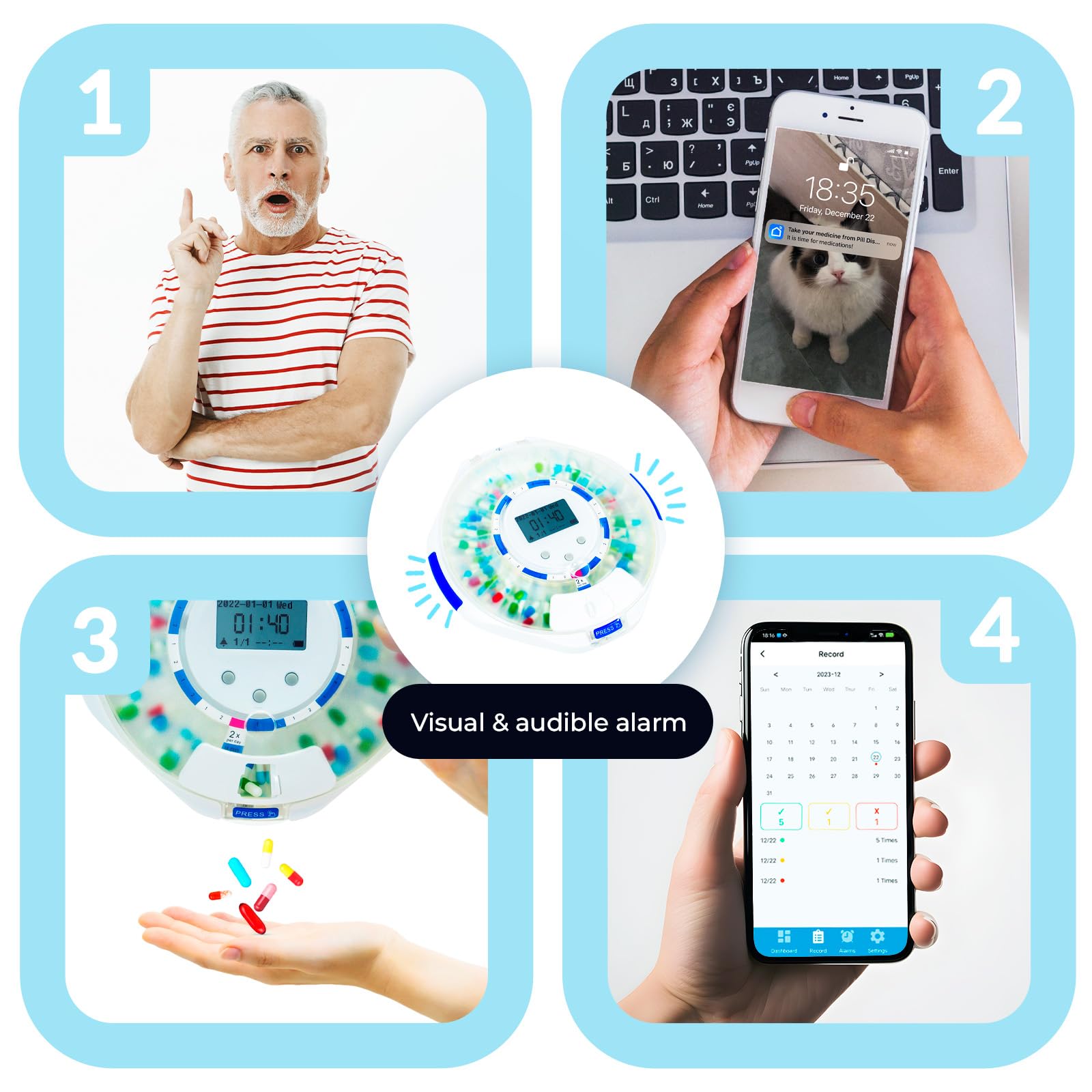 Adamson TimelyMed affichage visuel clair pour rappeler les prises