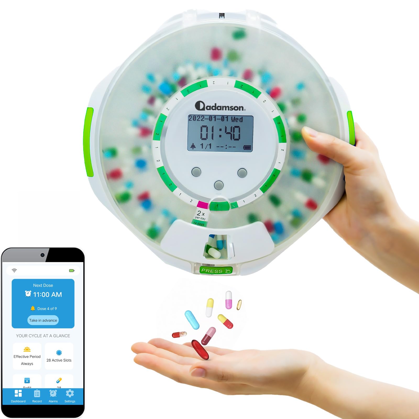 Adamson TimelyMed pilulier avec alarme pour ne pas manquer une dose.