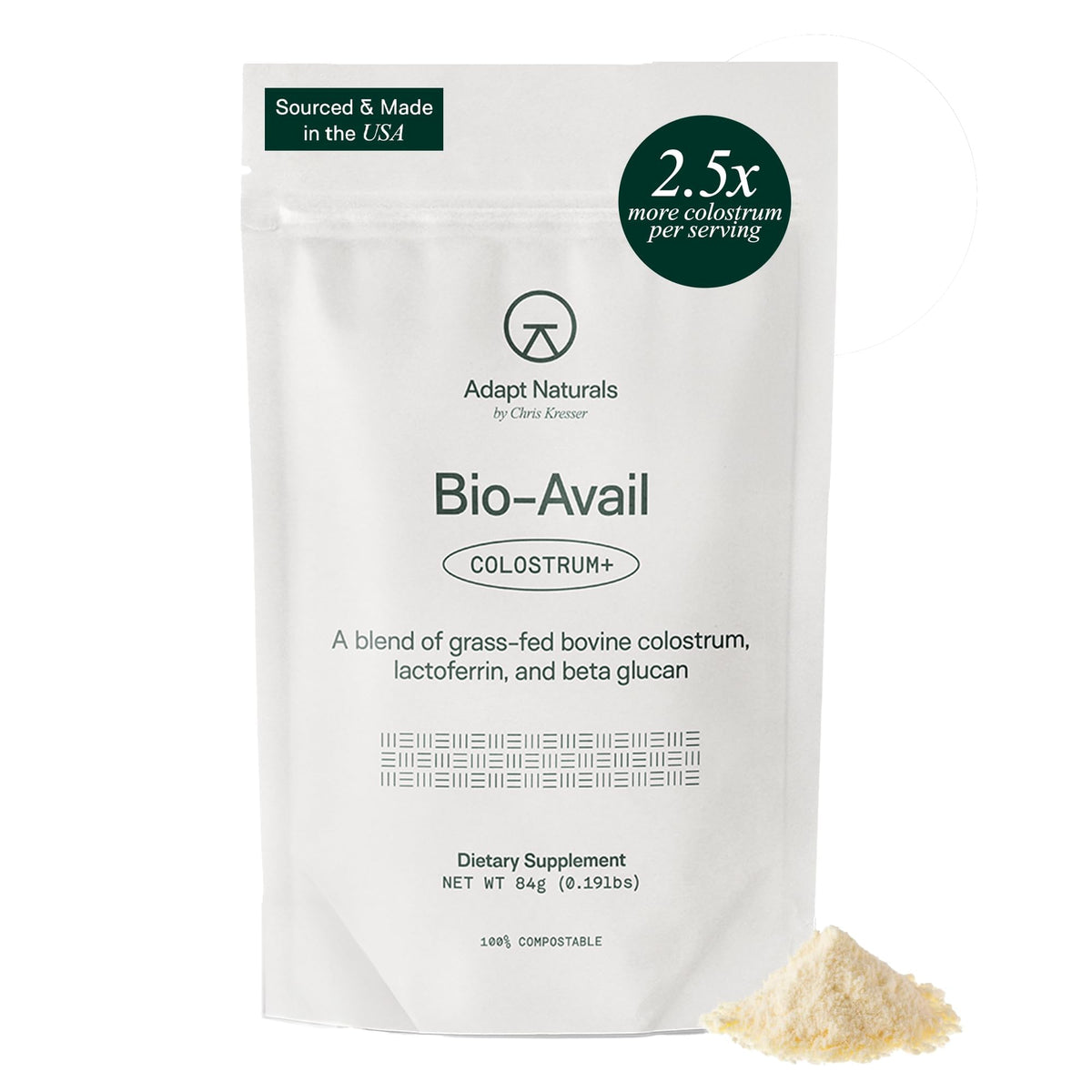 Adapt Naturals Colostrum bovin en poudre Bio-Avail pour le soutien digestif potentiel