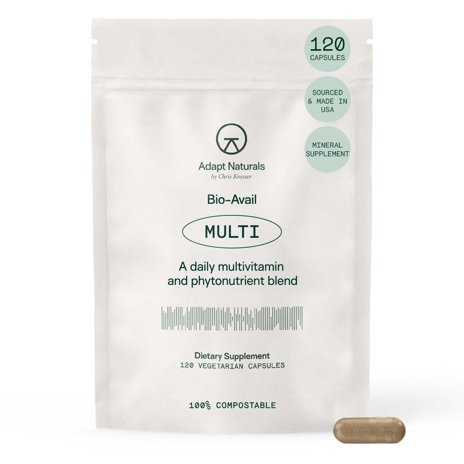 Adapt Naturals Multivitamine - emballage élégant couvrant les besoins nutritionnels quotidiens.