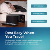 Adaptive Sound Aquarius: design compact et portable pour sommeil en voyage.