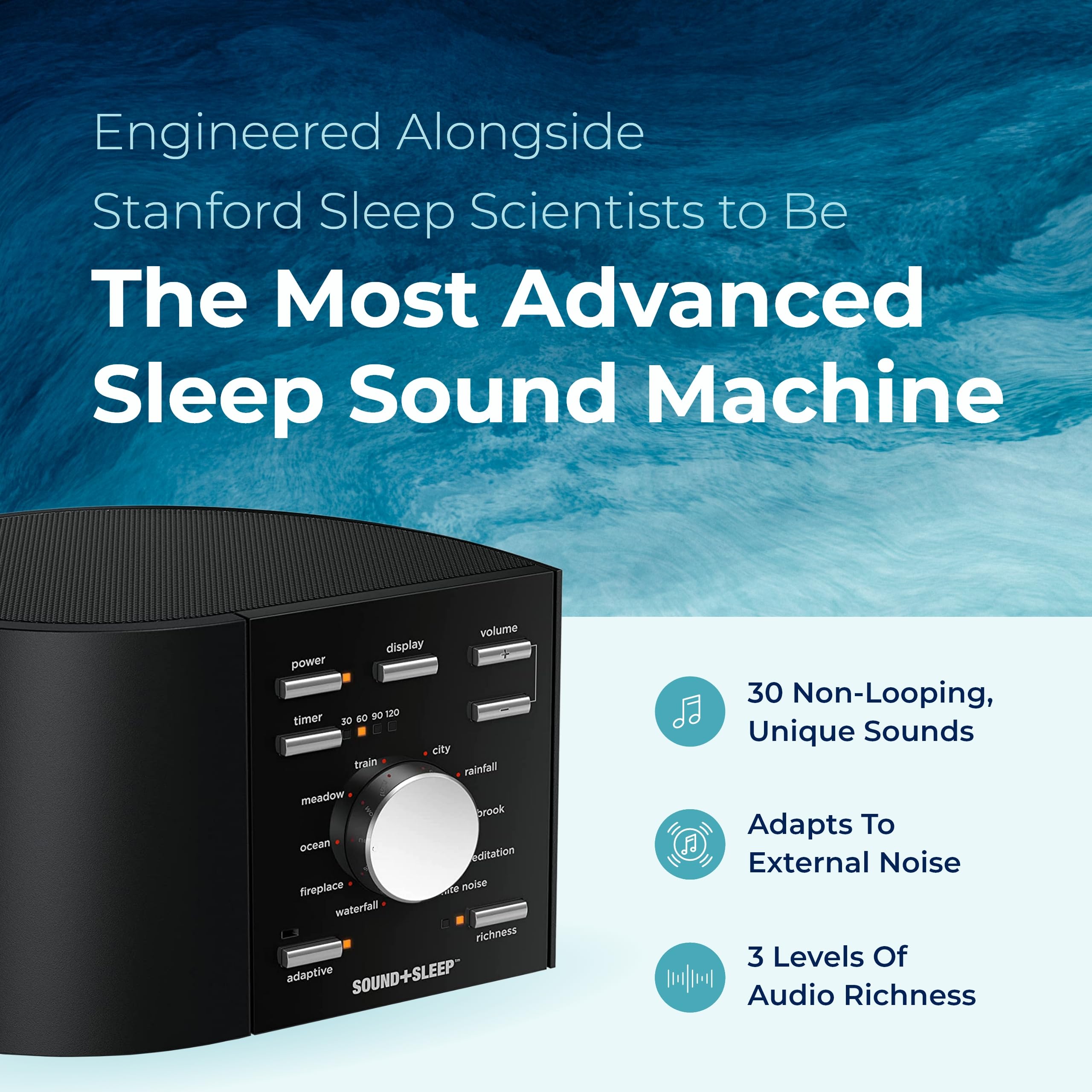 SoundPlus d'Adaptive Sound Technologies, affichage frontal, contrôles faciles pour régler le son.