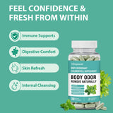 Adeqauom Chlorophylle Capsules sur table - geste simple pour haleine fraîche et confort.