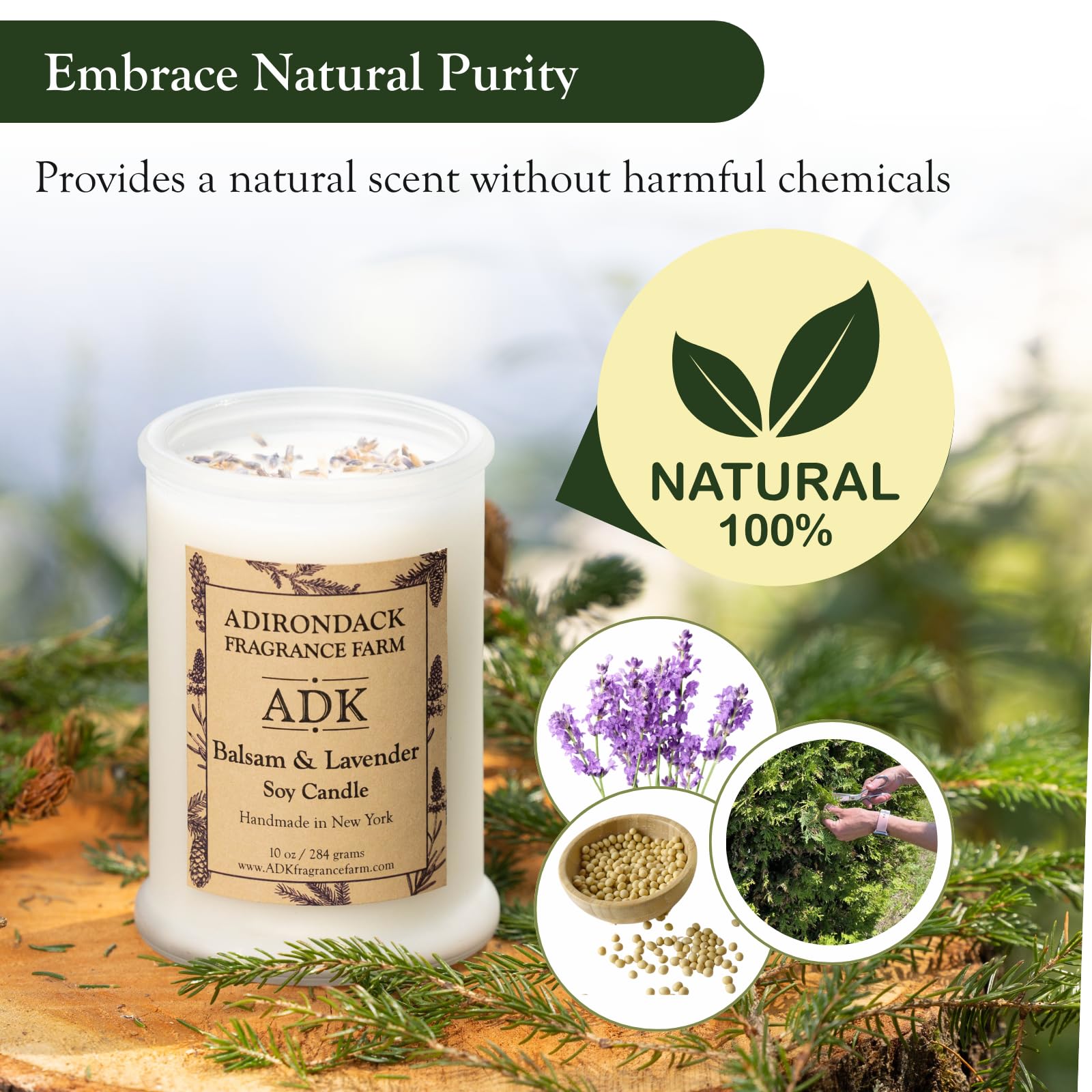 ADK Balsam & Lavender bougie allumée, crée une atmosphère reposante.