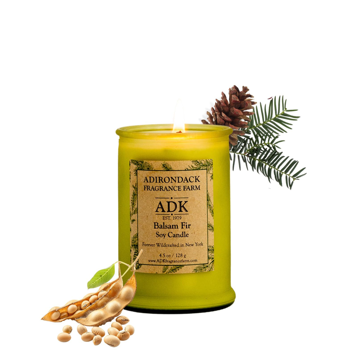 Bougie ADK Balsam et Fir en verre, parfum réconfortant pour une ambiance chaleureuse.